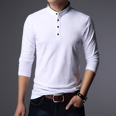 MIACAWOR New Spring Men Polo Shirt 95% Cotton Solid Color Mandarin Collar Long Sleeve Polo Men Slim Fit Polo Homme T805