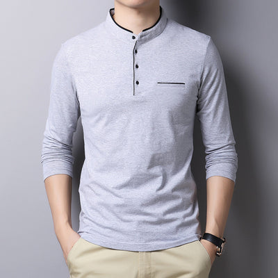 MIACAWOR New Spring Men Polo Shirt 95% Cotton Solid Color Mandarin Collar Long Sleeve Polo Men Slim Fit Polo Homme T805